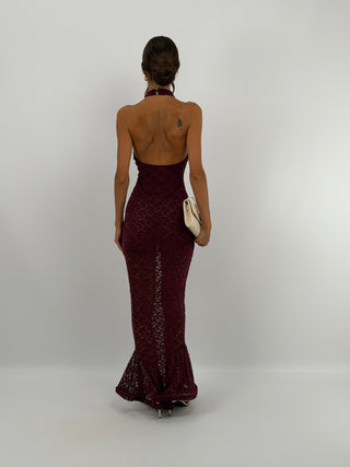 Abito in Pizzo Bordeaux con Volant