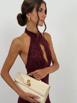 Abito in Pizzo Bordeaux con Volant