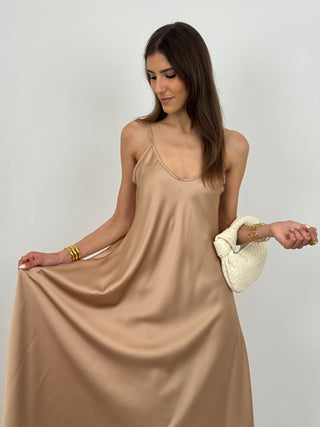 Abito Lungo Satin Kora Bronzo