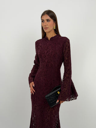 Abito Lungo in Pizzo Burgundy