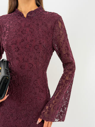 Abito Lungo in Pizzo Burgundy