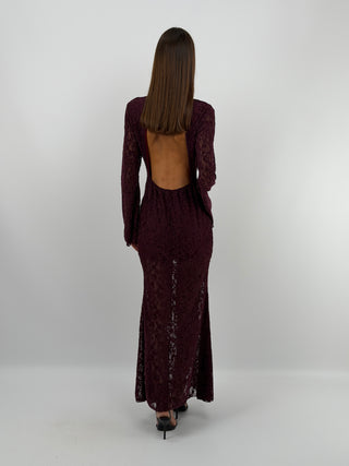Abito Lungo in Pizzo Burgundy