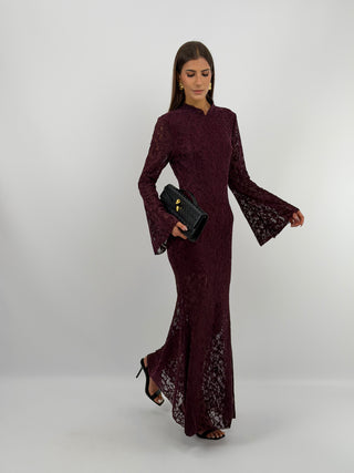 Abito Lungo in Pizzo Burgundy