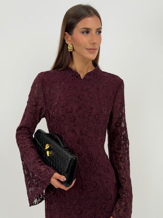 Abito Lungo in Pizzo Burgundy