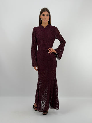 Abito Lungo in Pizzo Burgundy