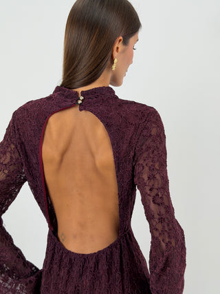 Abito Lungo in Pizzo Burgundy