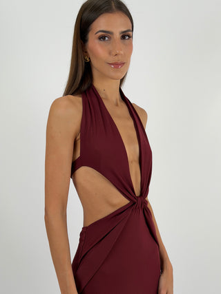 Abito Lungo con Cut Out Burgundy