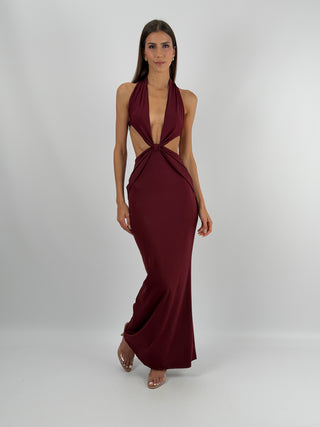Abito Lungo con Cut Out Burgundy