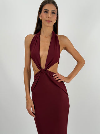 Abito Lungo con Cut Out Burgundy
