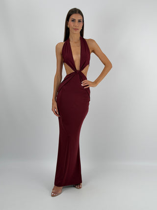 Abito Lungo con Cut Out Burgundy