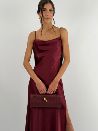 Abito Satin Schiena Scoperta Burgundy
