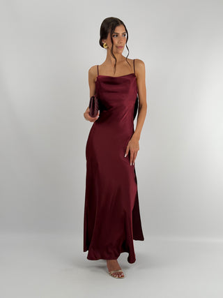 Abito Satin Schiena Scoperta Burgundy