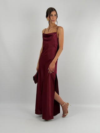 Abito Satin Schiena Scoperta Burgundy