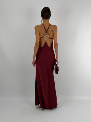 Abito Gioiello in Satin Burgundy