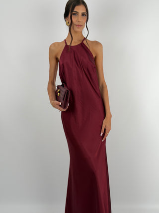 Abito Gioiello in Satin Burgundy