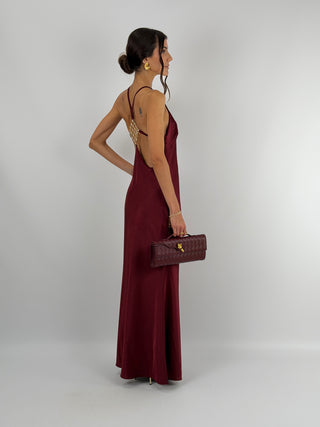 Abito Gioiello in Satin Burgundy