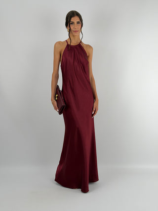 Abito Gioiello in Satin Burgundy