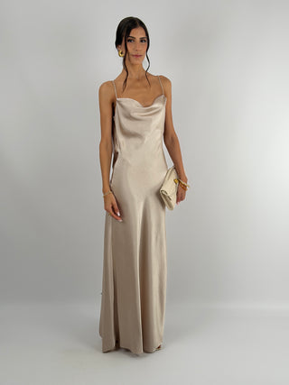 Abito Satin Schiena Scoperta Champagne