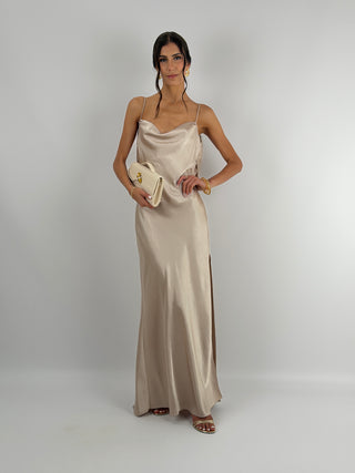 Abito Satin Schiena Scoperta Champagne