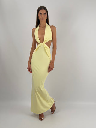 Abito Lungo con Cut Out Giallo
