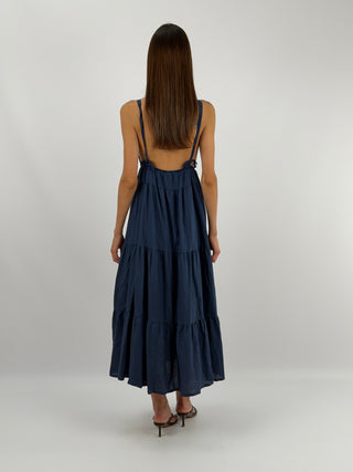 Abito Lungo in Cotone Blu