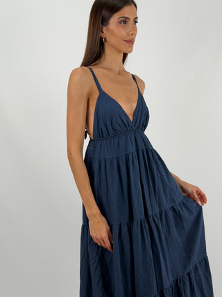 Abito Lungo in Cotone Blu