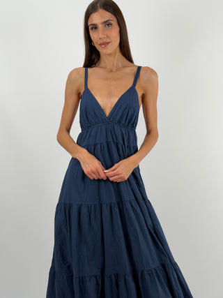 Abito Lungo in Cotone Blu