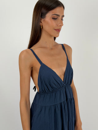 Abito Lungo in Cotone Blu