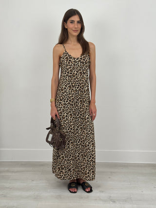 Abito Lungo Satin Kora Leopardato