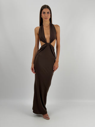Abito Lungo con Cut Out Marrone