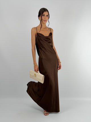 Abito Satin Schiena Scoperta Marrone