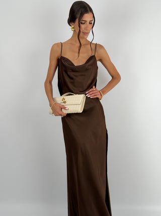 Abito Satin Schiena Scoperta Marrone
