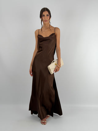 Abito Satin Schiena Scoperta Marrone
