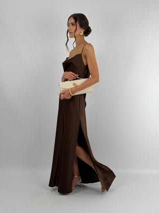 Abito Satin Schiena Scoperta Marrone