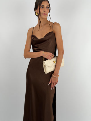 Abito Satin Schiena Scoperta Marrone