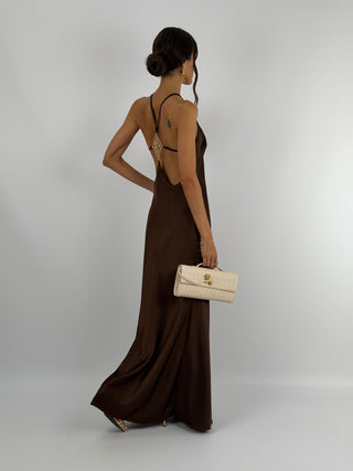 Abito Gioiello in Satin Marrone