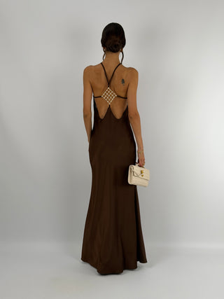 Abito Gioiello in Satin Marrone