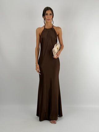 Abito Gioiello in Satin Marrone