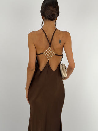 Abito Gioiello in Satin Marrone