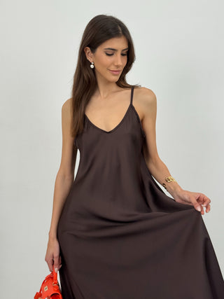 Abito Lungo Satin Kora Marrone