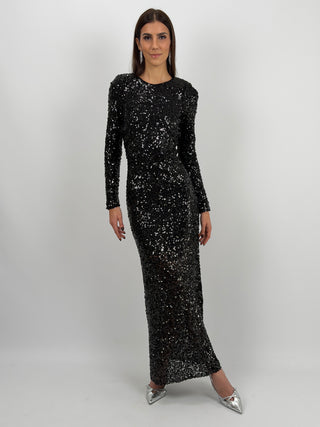 Abito Lungo Paillettes con Schiena Scoperta Nero
