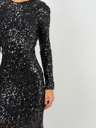 Abito Lungo Paillettes con Schiena Scoperta Nero