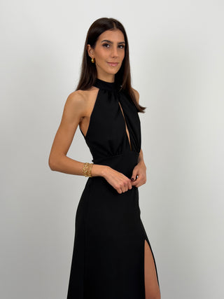 Abito Lungo con Spacco Nero