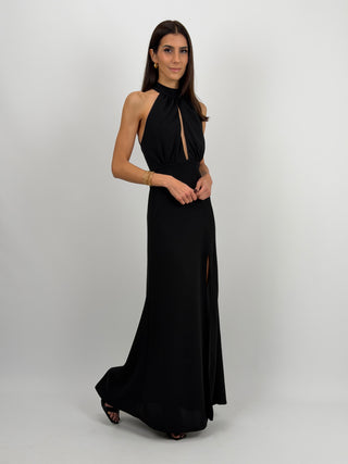 Abito Lungo con Spacco Nero