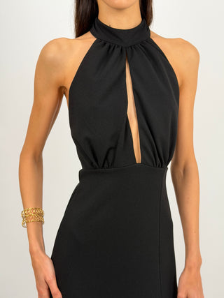 Abito Lungo con Spacco Nero