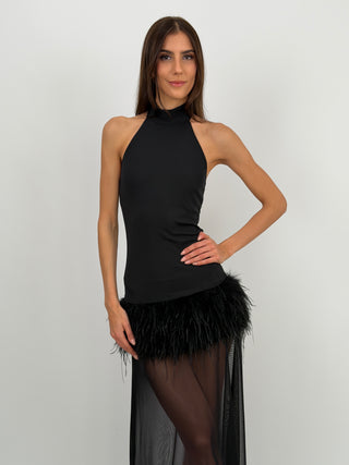 Abito Lumina Combinato con Piume Nero