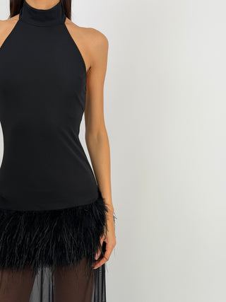 Abito Lumina Combinato con Piume Nero