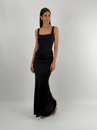 Abito Lungo con Gonna Satin Nero