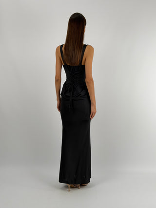 Abito Lungo con Gonna Satin Nero