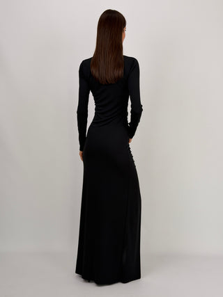 Abito Lumina Lungo con Scollo a V e Pizzo Nero